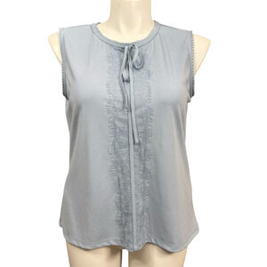 Karl Lagerfeld Paris Sleeveless Lace Front Blouse XL Light Blue Knit Top